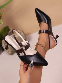 女士优雅高跟鞋，性感商务通勤婚礼派对超纤维皮革搭扣舒适浅口鞋，适合节日、婚礼、派对、办公室和户外，春夏季