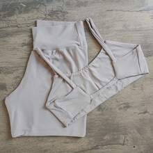 Set, Shorts And Fitness Top With Bare Back And Padded Insert. - Cream - View 2