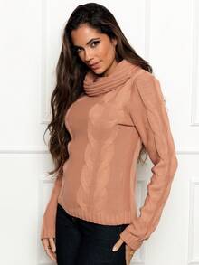 Knitted Blouse Boba Collar High Neck Blogger Braids Winter - Nude - View 4