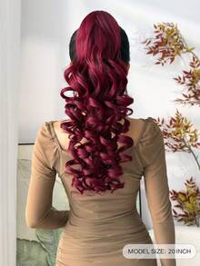 20 Inch Burgundy Water Wave Curly Ponytail Hair Extension, Soft & Natural, Synthetic Hair, For Women - Burgundy - View 3