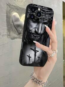 New Fashion TPU Phone Case - Hot Selling Religious Crucifixion Art Pattern Design Theme Luxury Shockproof Aesthetics Cute Phone Case, Lens Highlighting Protection, Compatible With For IPhone 16/16Plus/16Pro/16ProMax, 15, 14, 13, 12, 11 Series, Compatible With For Galaxy S/A Series, Easter Gift, Christmas Halloween Decoration/Birthday Gift, Girlfriend, Boyfriend, Friend Or Yourself. - 黑色 - 查看 2
