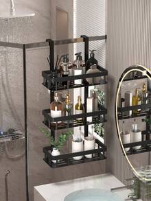 1pc 2/3Layers Bathroom Door Hanging Storage Rack, Non Perforated Bathroom Storage Rack, Multifunctional Three-Layer Hanging Bathroom Storage Rack, Used For Bathroom Organization And Storage, Bathroom Accessories - Multicolor - View 10