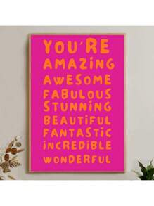 1 pieza sin marco, cartel rosa funky de los años 70 'You Are Wonderful' en impresiones sobre lienzo, arte para dormitorio de chicas, decoración retro de pared, pintura artística para regalo, para decoración de pared de dormitorio, sala de estar, decoración de pared para el hogar y dormitorio