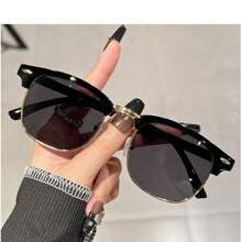 全新复古男女通用驾驶/休闲眼镜，纯色复古 PC（聚碳酸酯）飞行员造型女士时尚眼镜 - 彩色 - 查看 2