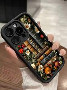 1 pieza Funda de teléfono antishock de TPU con diseño de libro de margarita negra, compatible con Apple 16, 15, 14, 13, 12, 11 Pro Max y Series