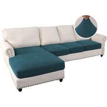 2025 New Sectional Couch Covers 8 Pieces Stretch Sofa Covers Sectional Sofa Set Separate L Shaped Couch Cover Both Left/Right Couch (And Back: 1 Chaise + 3 Sofa, Ivory), Modern Comfortable Sofa Covers - 深青色 - 查看 2