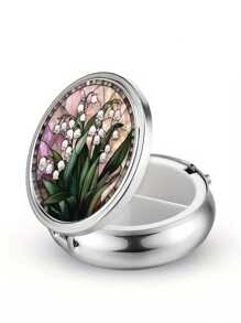 Pudełko na tabletki z 2 przegródkami, przenośne etui na leki, można umieścić w kieszeni lub portfelu, dekoracyjne metalowe pudełko do przechowywania leków i witamin, wyjątkowy prezent (kwiatowy)