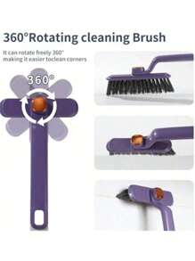 3/2/1 pieza Cepillo giratorio multifuncional para cocina y baño, cepillo de limpieza giratorio 2 en 1 - Plástico morado duradero, cerdas rígidas de 360°, descontaminación potente sin dañar las superficies, adiós a la grasa y el sarro persistentes, conector en forma de V, satisface diferentes necesidades de limpieza, adecuado para la limpieza de azulejos y juntas del baño, estufa, azulejos, vidrio, inodoro, fregadero Cepillo giratorio multifuncional para la limpieza de grietas en el baño