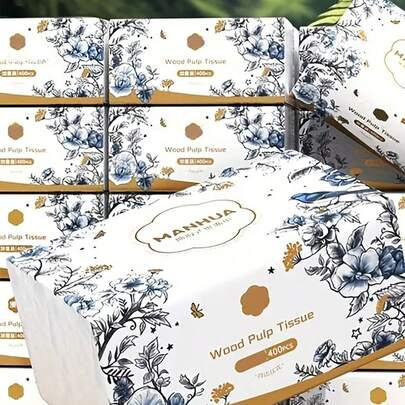 1/3/5张共400张，大容量餐厅纸巾，2包，5层，加厚压花纸巾，采用天然纯木纤维制成，适用于厨房、浴室，吸水性强且耐用，非常适合家庭、旅行、学校、办公室，各种包装