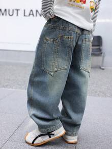 Jeans dritti e morbidi per ragazzi, adatti per uso quotidiano, scuola, abbigliamento casual all'aperto, autunno