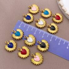 2 buc stil vintage din oțel inoxidabil emailat soare pandantiv inimă pandantiv placat cu aur de înaltă calitate pentru brățară DIY colier bijuterii confecționare accesorii artizanale 14x15mm