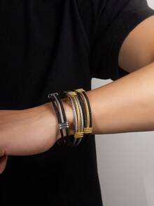 1pc Stainless Steel Cable Open Cuff Bracelet For Men, Minimalist Design Personalized Accessory, Suitable For Daily Wear Or Gift For Boyfriend - Wire Rope Bracelet - View 7