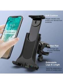 1pc Untoom Adjustable Bike & Treadmill Tablet Holder - Secure Clamp Stand For 4-12 Inch Devices, IPad & Mobile Phones, Black Handlebar Mount With Stable Suction Base, 360° Rotation & Ergonomic Grip For Indoor Workouts, Gym Equipment Accessory, Stationary Exercise Bike, Sleek Design, Durable Construction, Sturdy Clamp, Home Workout, Compact Design, Reinforced Base, Fitness Enthusiasts