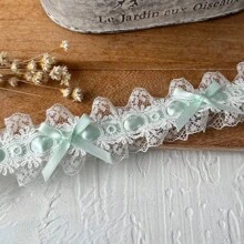 1 Stück französischer Stil Satin Schleife mit doppelter Lage und bestickter Spitzenborte, charmante Schleife, Material für Hochzeitskleider zum selbermachen, Stoff-Spitzenband für Kleidung, Haarzubehör, Heimdekoration, in verschiedenen Farben erhältlich
