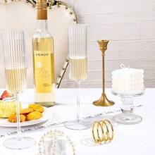 36 Pack Clear Plastic Champagne Flutes 6oz Ribbed Disposable Champagne Glasses Clear Vintage Mimosa Glasses With Long Stem Elegant Sparkling Wine Stemware For Weddings Parties - Clear - 查看 3