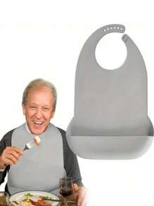 1Pc, Kitchen Adult Bibs For Men, Women, Silicone Food Bib, Elderly Silicone Adjustable Bib, Washable Adult Bibs With Crumb Catche, Eating Large Adult Feeding Bib, Waterproof Three-Dimensional Dirty Food Bib, Saliva Pocket Free Wash, Accessories,Bag,Organizer,Storage