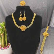 5pcs Middle Eastern Bridal Jewelry Set Necklace Earrings Ring Bracelet Accessory
