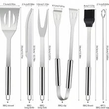 9pcs Stainless Steel Barbecue Tool Set, BBQ Grill Set With Storage Bag, Includes Spatula, Fork, Tongs, Knife, 4pcs Skewers, Brush - Perfect For Outdoor, Camping, Garden - Silver - View 2