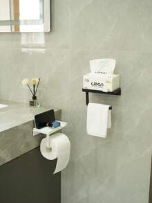 Adhesive Tissue Holder Wall Mounted Suitable For Kitchen, Bathroom, Bathroom Tissue Roll Hanger With Storage Rack, Self-Adhesive Tape Adhesive, Toilet Paper Holder Wall Mounted, Matte Black - Multicolor - View 5