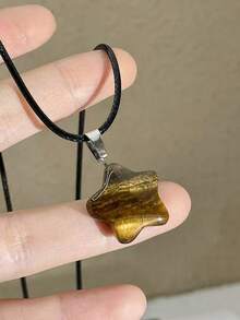 5 件天然石星形吊坠项链，酷炫甜美皮革绳颈链，独特高端时尚嘻哈项链，适合女士 - 彩色 - 查看 8