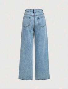 Women's Wide Leg Flare Jeans With High Waist Bag With Glitter Simple Casual Pocket Button Zipper - Màu xanh lam - Xem 2