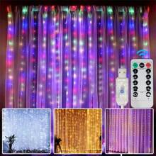 8-Mode USB Powered Curtain String Lights With Remote Control, Suitable For Wedding, Bedroom, Christmas, Easter, Halloween, Party Decorations