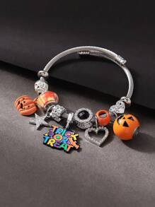 Cross-Border Popular Personalized Design Halloween Bracelet, Funny Skeleton, Ghost, Spider Web, Heart, Pumpkin Pendant, Party Bracelet Bangle