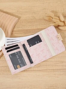 Pink Bow Love Pattern Fold Over Small Wallet Pocket Wallet Small Purse Bifold Slim Women Wallet Lightweight Portable Credit Card Key Case Short Wallet Cute Modern Fashion For Birthday Gift Christmas Anniversary Women Girls Lady,Business,For Anniversary,For Christmas,On Valentine Day,For Birthday Gift,For Gift,For Lover For Women,For Girls,For Lady,For Female,Bag School Supplies For School Dorm Room & Back To School - Pink - View 6