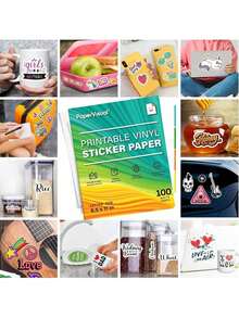 100 张高品质可打印乙烯基贴纸，适用于喷墨打印机，8.27 英寸 X 11.69 英寸 A4 尺寸，哑光白色防水、自粘、快干、鲜艳色彩、抗撕裂，适用于喷墨和激光打印机、学校用品、返校 - 白色 - 查看 9