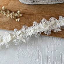 1 Stück französischer Stil Satin Schleife mit doppelter Lage und bestickter Spitzenborte, charmante Schleife, Material für Hochzeitskleider zum selbermachen, Stoff-Spitzenband für Kleidung, Haarzubehör, Heimdekoration, in verschiedenen Farben erhältlich