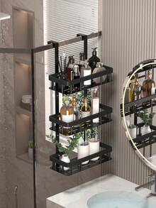 1pc 2/3Layers Bathroom Door Hanging Storage Rack, Non Perforated Bathroom Storage Rack, Multifunctional Three-Layer Hanging Bathroom Storage Rack, Used For Bathroom Organization And Storage, Bathroom Accessories - Multicolor - View 9