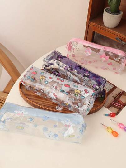 Sanrio 1 Stück Sanrio transparente Druckbleistifteetui, Cartoon Schreibwaren, großes Fassungsvermögen, Stifteetuis, neue Schüler Federmäppchen, transparente, Geschenke für den Schulanfang