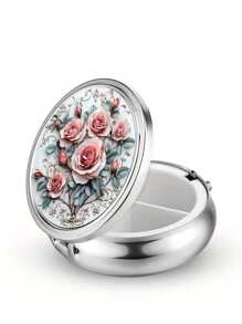 Pudełko na tabletki z 2 przegródkami, przenośne etui na leki, można umieścić w kieszeni lub portfelu, dekoracyjne metalowe pudełko do przechowywania leków i witamin, wyjątkowy prezent (kwiatowy)