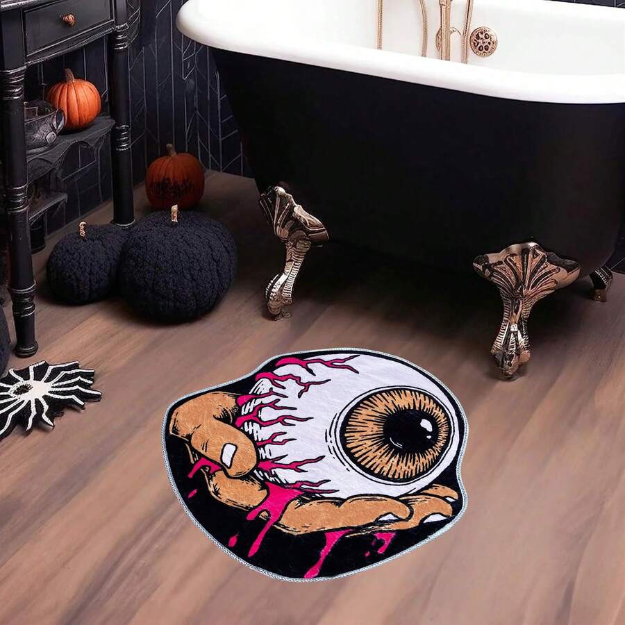 1pc Halloween One Eye Scary Bath Mat/Bathroom Rug, Halloween Door Mat - Super Absorbent, Non-Slip, Machine Washable Kitchen Rug - Multicolor - View 1