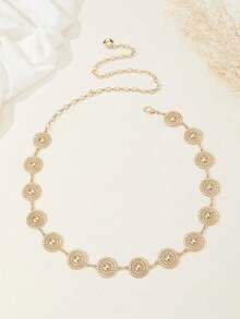 Conjunto de vestido con cadena de cintura circular con relieve dorado, elegante y estilizador. Adecuado para verano, vuelta al cole, otoño, Halloween y otras ocasiones. - Dorado - Ver 8