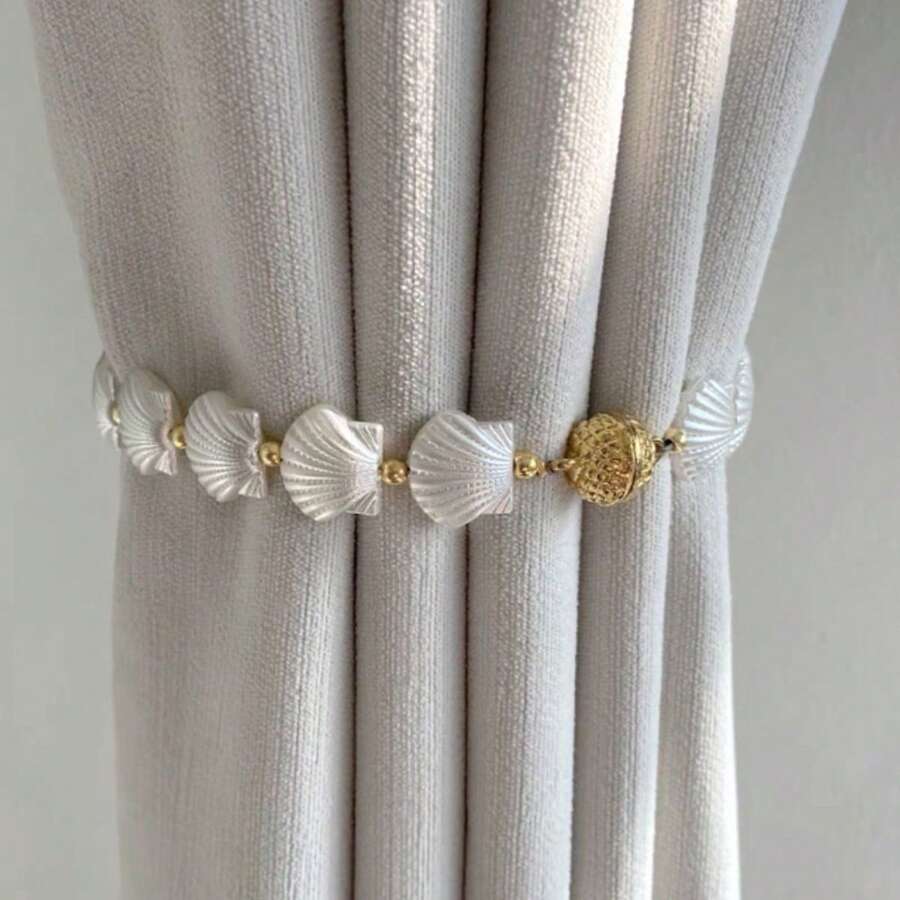 1 件创意奢华贝壳形窗帘系带，法式磁性窗帘架，1 对