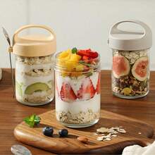 1 件密封玻璃酸奶杯、隔夜燕麦罐、小冰沙杯、带勺子的全谷物、谷物便携式早餐杯、易于携带、厨房用品万圣节、圣诞节、婚礼、厨房、节日必需品、家居、万圣节装饰、花园、露营、旅行必需品、生日装饰、生日、派对装饰理想礼物 - 彩色 - 查看 12