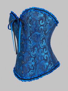 1 Áo corset phong cách cung điện châu Âu cổ điển dành cho nữ, thân áo định hình eo có thể điều chỉnh, chất liệu vải jacquard màu trơn, buộc dây phía sau, thích hợp cho váy dạ hội và váy cưới, màu xanh nhạt mát mẻ - Màu xanh lam - Xem 2