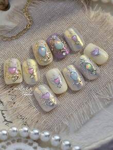 1 件闪光宝石烫印指甲贴纸 - 极光心形彩色闪光激光果冻宝石波点指甲装饰节日狂欢节指甲礼物，DIY 或美甲沙龙美甲贴花，自粘美甲用品 - 淡紫色 - 查看 3