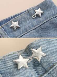 2/4/6 套可调节腰带扣无需缝制可拆卸牛仔裤腰部拉伸大变化小金属延长扣，可爱星形腰部紧缩扣裤子别针适用于牛仔裤、裙子、裤子、领口纽扣胸针适用于女性和男性，金属、时尚和可拆卸裤子夹，女孩、学生和妈妈的包配件
