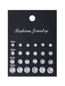 72/48/24pcs Set Stylish Minimalist Sparkling Rhinestone Stud Earrings, Unisex Couples Earring Jewelry Set, Party/Date/Gift, Suitable For All Year Round - Multicolor - View 6