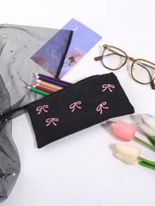 1 件黑色蝴蝶帆布刺绣铅笔盒，学生大容量拉链铅笔盒，适合存放化妆品、文具钱包，无蝴蝶吊坠，铅笔袋，书包学习用品，返校 - 黑色 - 查看 2