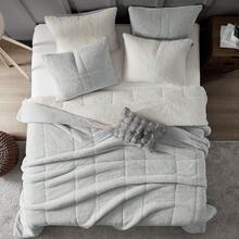 Comforter Set 3 Piece, Plush Fluffy Bedding, Geometric Pattern, Lightweight Bedspread Blanket All Season, Faux Comforter - Gray - View 5