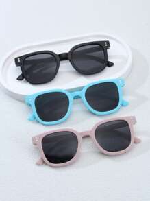 Set de 3 gafas decorativas con montura cuadrada de diseño minimalista y de moda para niños y niñas, adecuadas para uso en exteriores, playa, festivales, fiestas y como accesorios para fotografía en la calle