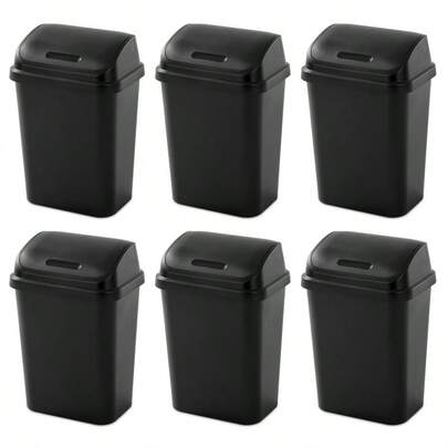 7.8 Gallon SwingTop Kitchen Wastebasket Trash Can Black 6 Pack
