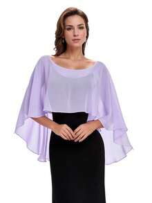 一件优雅女士雪纺披肩/围巾，柔软伴娘披肩，抗皱短前长后纯色雪纺披肩，婚礼罩衫，不对称披肩，多功能套头衫，适合伴娘、婚礼、正式场合、春夏秋季连衣裙穿着。 - 彩色 - 查看 21