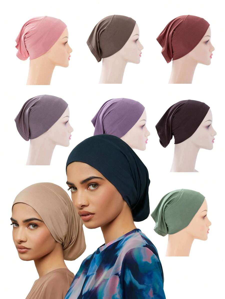 1pc Hijab Stretch Bonnet Turban Headscarftretch Plain Bamboo Jersey Inner Hat.For Muslim Women Hair Care Chemo Cap, Fashion Head Wrap