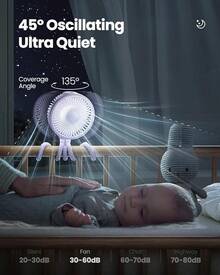 Gaiatop Ventilador oscilante para cochecito de bebé, luz LED nocturna, 4 velocidades, recargable, rotación de 360 ° , con clip, pequeños ventiladores portátiles para asiento de coche, cuna, viajes - Gente - Ver 3
