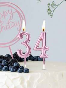 玫瑰金粉色可爱小数字0-9生日周年纪念周岁生日蛋糕装饰蜡烛 - 玫瑰金 - 查看 1