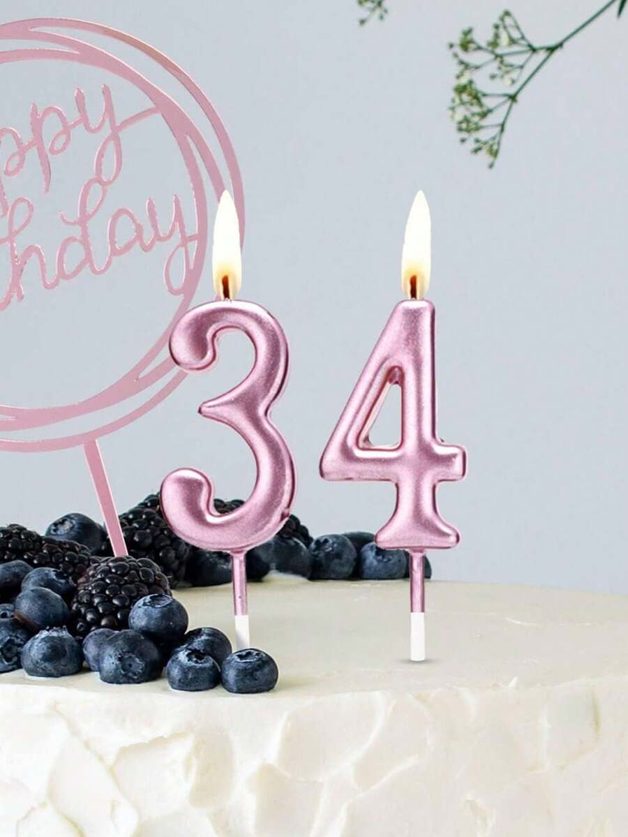 玫瑰金粉色可爱小数字0-9生日周年纪念周岁生日蛋糕装饰蜡烛 - 玫瑰金 - 查看 1